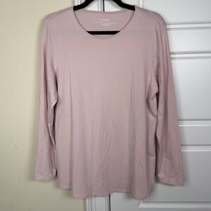 Pure Jill Pima‎ Cotton Stretch Shirttail Tee Women's Medium Pink Long Sleeve